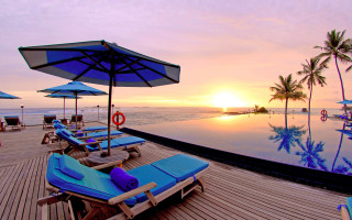 Lounge chairs pool deck umbrella 2 - a wooden deck next free wallpaper
