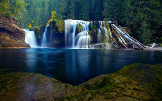 Waterfall forest lake mountain nature - a large amount of water free wallpaper