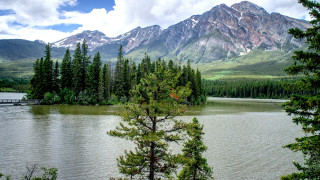 Lake mountains trees dock bridge - anthony s waters free wallpaper