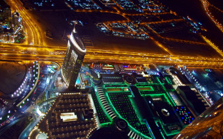 City night tower lights reflection - aerial free wallpaper