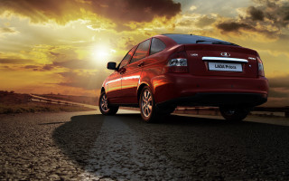 Red car cloudy sky sunset - sun free wallpaper