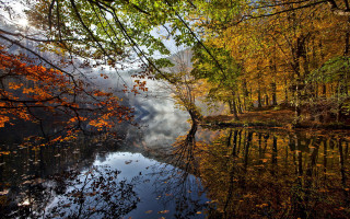 Lake trees sky clouds autumn - a lake free wallpaper