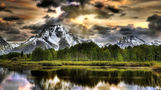 Mountain lake trees cloudy sunset - ansel adams free wallpaper