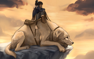 Woman dog rock clouds dusk - charlie bowater free wallpaper