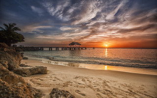 Sunset beach pier clouds dusk - sunset free wallpaper