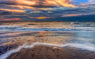 Beach waves sunset clouds mystical 2 - wave free wallpaper