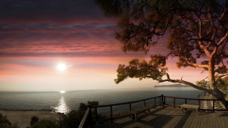Sunset water mountain tree river - alan sutherland free wallpaper