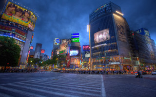 Tokyo night cityscape architecture lights - international typographic style free wallpaper for desktop