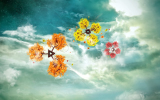 Colorful kites cloudy sky trees - cedric seaut keos masons free wallpaper for desktop