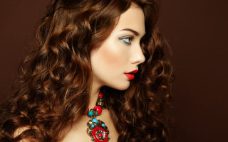 Woman long hair red lips 3 - a red lip ring free wallpaper