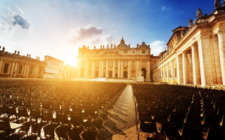 Large building chairs sky clouds - andrea pozzo free wallpaper