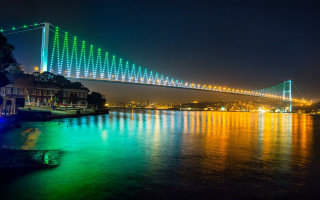 Night bridge city lights water 3 - the other side of the bridge free wallpaper