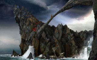 Waterfall bird mountain fantasy matte - cliff childs free wallpaper