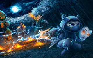 Fantasy forest moon fire battle - full free wallpaper