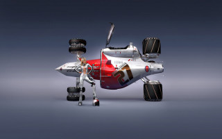 Small airplane red white engine - deconstructivism free wallpaper