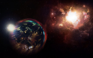 Planet bright light aurora space - a bright light in the middle of it free wallpaper