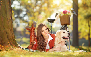 Woman dog autumn outdoors bokeh - dennis ashbaugh free wallpaper for desktop