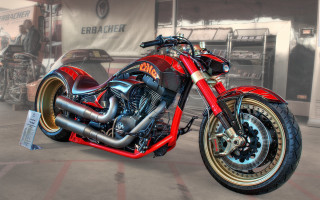 Red motorcycle bobs garage 3d - a red motorcycle free wallpaper