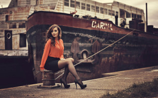 Woman skirt heels dock boat - a dock next free wallpaper