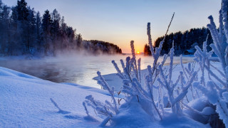 River forest sunset snow mountain - a sun setting free wallpaper