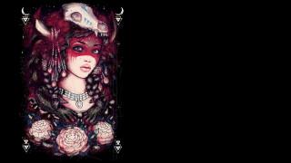 Woman horned feathers rose skull - tarot card free wallpaper