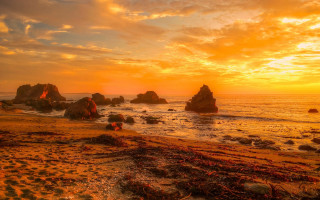 Sunset beach rocks water people - rock and water free wallpaper