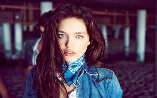 Woman longhair denimjacket blue scarf - a denim jacket free wallpaper
