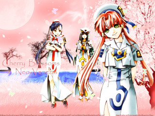 Anime girls field flowers trees - a pink sky free wallpaper
