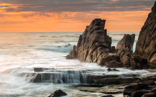 Rocky beach waterfall sunset mountain - sunset free wallpaper