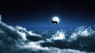 Reindeer flying night fullmoon clouds - a full moon in the background free wallpaper for desktop