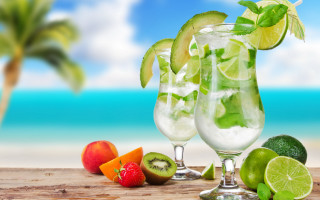 Beach tropical drinks fruit summer - a beach in the background free wallpaper