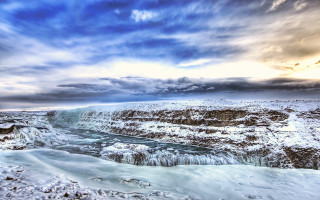 Waterfall river cloudy sky matte - a large waterfall free wallpaper