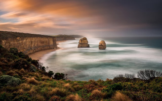 Sunset ocean rocks cloudy sky 2 - andrew law free wallpaper