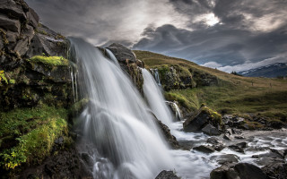 Waterfall mountains river nature cloudy - a landscape free wallpaper