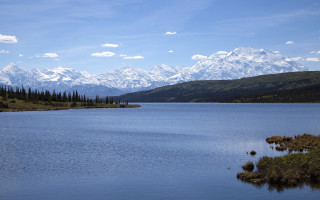 Lake mountains trees sky clouds 4 - mountain and trees free wallpaper