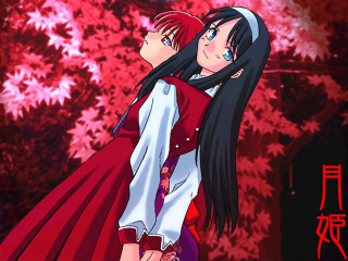 Anime characters couple red leaves - neoromanticism free wallpaper