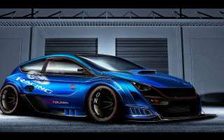 Blue car garage door photorealism - concept design free wallpaper