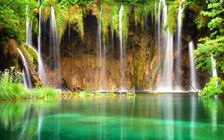 Waterfall forest lake nature light - the foreground and a body of water free wallpaper
