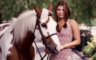 Woman horse flowers nature outdoors - the background and trees free wallpaper