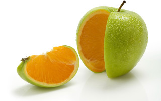Half eaten orange green apple - a half free wallpaper