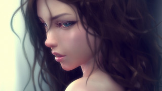 Woman long hair blue eyes 59 - a digital painting of a woman free wallpaper