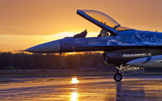 Jet plane sunset runway mountain - the plane free wallpaper
