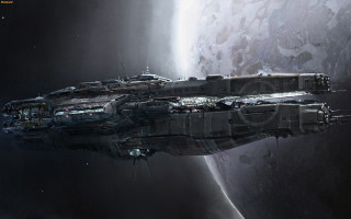 Futuristic space ship planet moon 2 - star citizen halo free wallpaper