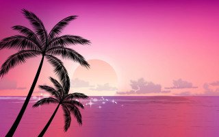 Palm tree water sunset pink - synthwave style free wallpaper