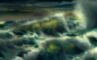 Wave beach clouds mountain reflection - metaphysical painting free wallpaper