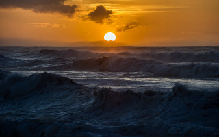Sunset ocean waves clouds city 2 - wave free wallpaper