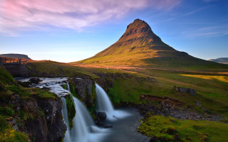Waterfall river mountains bridge landscape - a river next free wallpaper