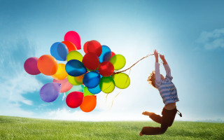 Child balloons outdoors cheerful sky - cheerful free wallpaper