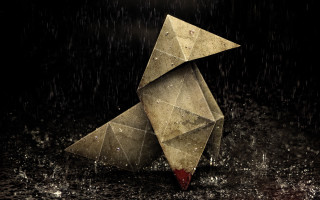 Paper bird rain red spot - its head free wallpaper