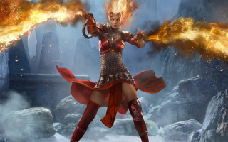 Fire mountain armor woman flaming - altermodern free wallpaper